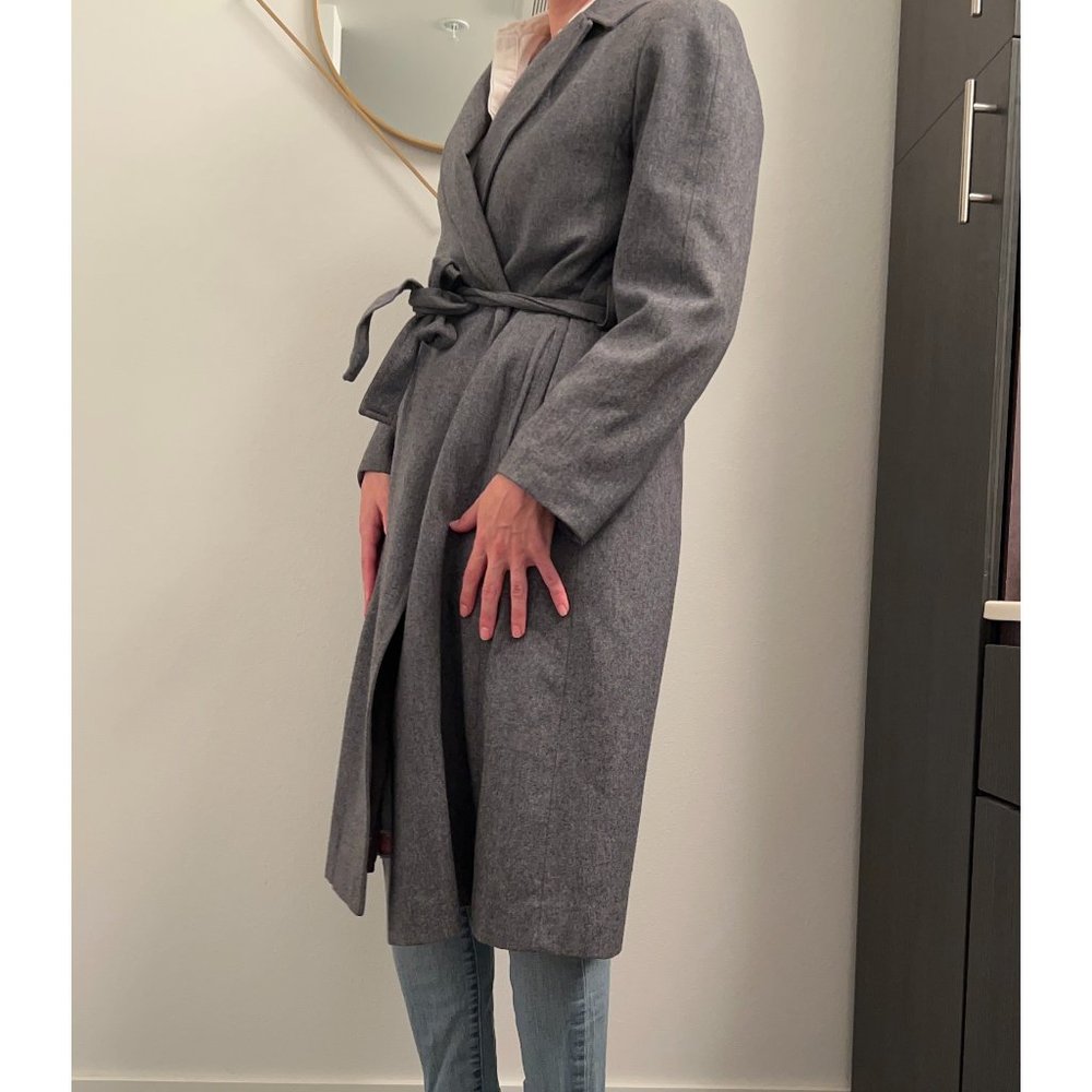 Vintage Pendleton Grey Wool Trench Coat with Tie Waist, Size 10